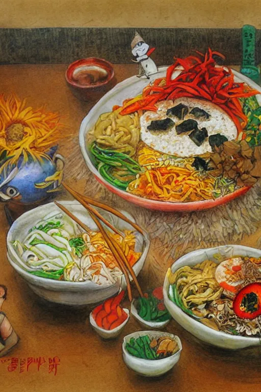 Prompt: korean bibimbap by jerry pinkney