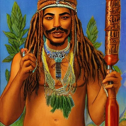 Prompt: ehgyptian mau smoking weed