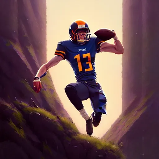 Prompt: highly detailed portrait of cooper kupp eating a football, unreal engine, fantasy art by greg rutkowski, loish, rhads, ferdinand knab, makoto shinkai and lois van baarle, ilya kuvshinov, rossdraws, tom bagshaw, global illumination, radiant light, detailed and intricate environment