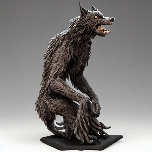 Image similar to leaping werewolf clay sculpture, by anna podedworna and ellen jewett, artstation