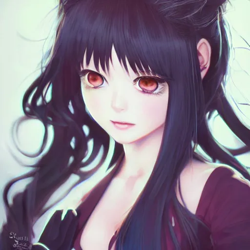 Image similar to An anime portrait of Elvira, by Stanley Artgerm Lau, WLOP, Rossdraws, James Jean, Andrei Riabovitchev, Marc Simonetti, and Sakimichan, tranding on artstation