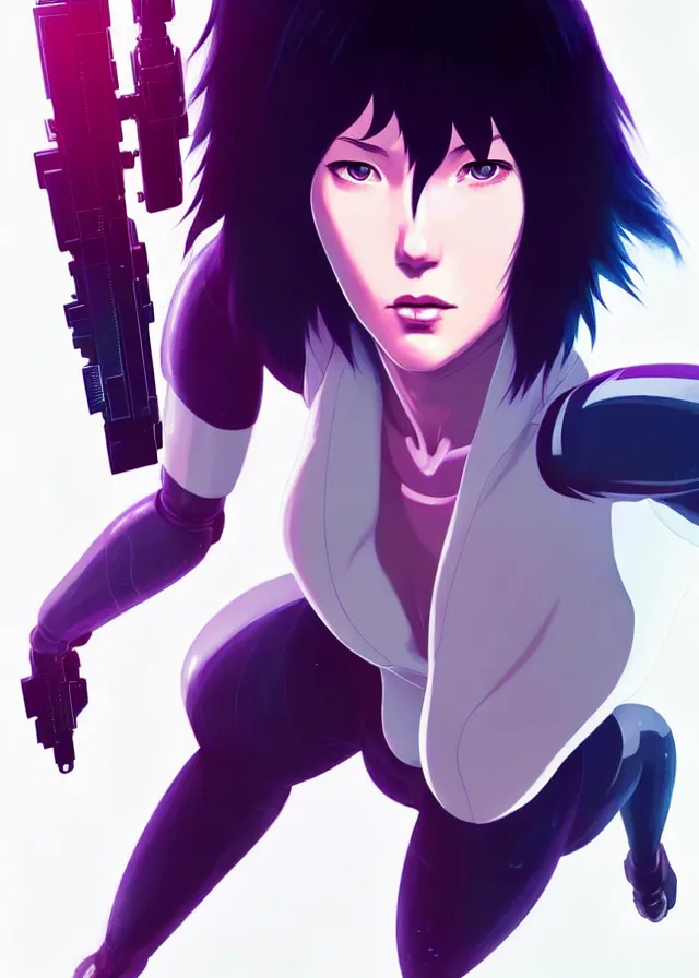 Image similar to a fullbody portrait of motoko kusanagi ghost in the shell, finely detailed features : : gits sac twenty forty five netflix : : by ilya kuvshinov, rossdraws, artgerm, sola digital arts, production ig, anti aliasing, raytracing : :