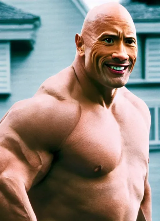 Image similar to dwayne the rock johnson stars in mrs doubtfire, movie frame still, leica sl 2 5 0 mm, vivid color, high quality, high textured, real life