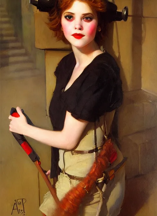 Prompt: a portrait of a pretty sewer punk young lady by albert lynch