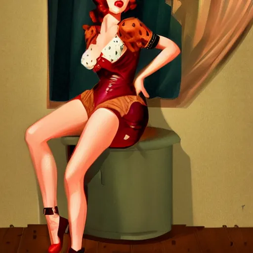 Prompt: an illustration in the style of gil elvgren and in the style of charlie bowater.