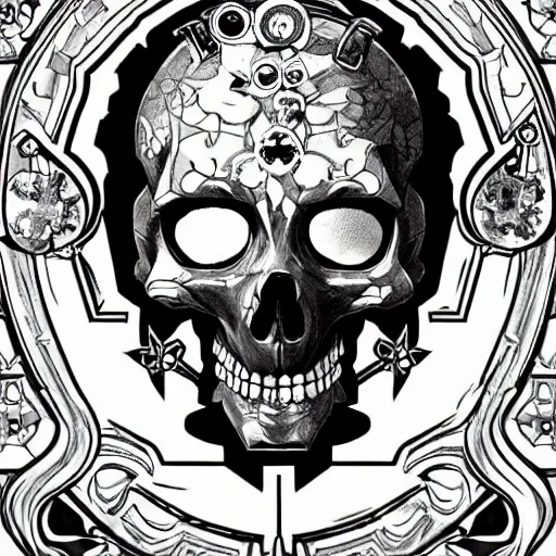 Image similar to anime manga skull portrait soldier boy helmet disney cartoon skeleton illustration style by Alphonse Mucha pop art nouveau