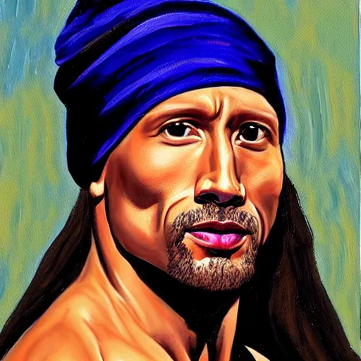 Prompt: painting of Dwayne Johnson with the pearl earring