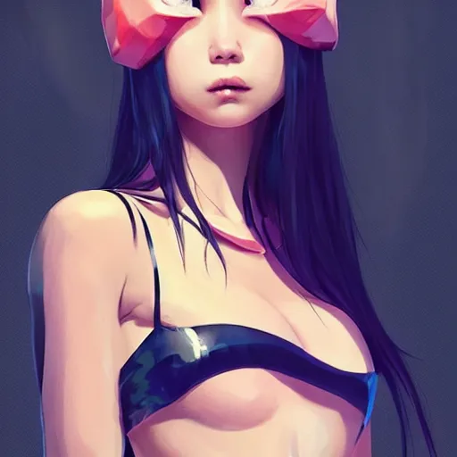 Image similar to a beautiful young japanese billie eilish lucy liu alluring instagram model in elaborate latex bikini tank top, tank top made from latex demon faces, by guweiz and wlop and ilya kuvshinov and artgerm and, aesthetic, gorgeous, stunning, alluring, attractive, artstation, deviantart, pinterest, digital art