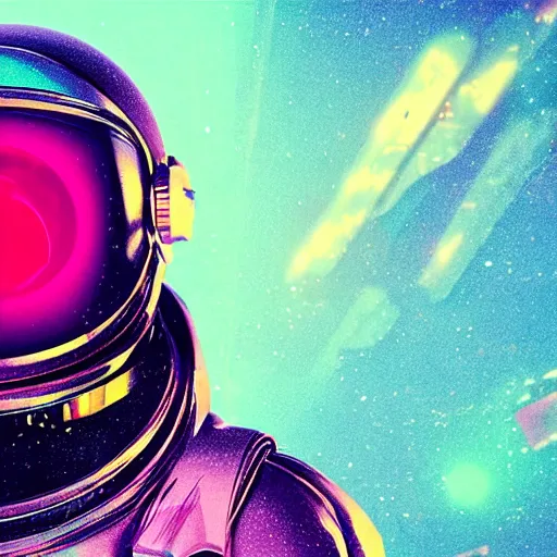 Prompt: synthwave astronaut face with neon eyes detailed face, sharp focus, synthwave art, aesthetic, octane render, raw, cinematic