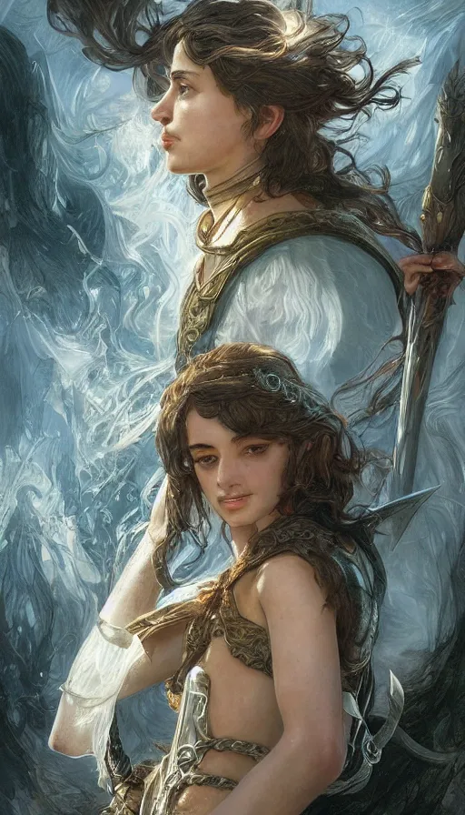 Image similar to sappho, warhammer, lord of the rings, sweaty, intricate, highly detailed, digital painting, artstation, concept art, smooth, sharp focus, illustration, unreal engine 5, 8 k, art by artgerm and greg rutkowski and alphonse mucha