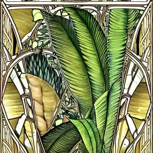 Prompt: beautiful art nouveau of tropical plants