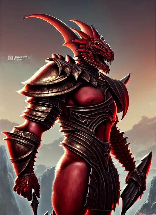 red scaled male dragonborn, rogue outfit, muscular,, Stable Diffusion