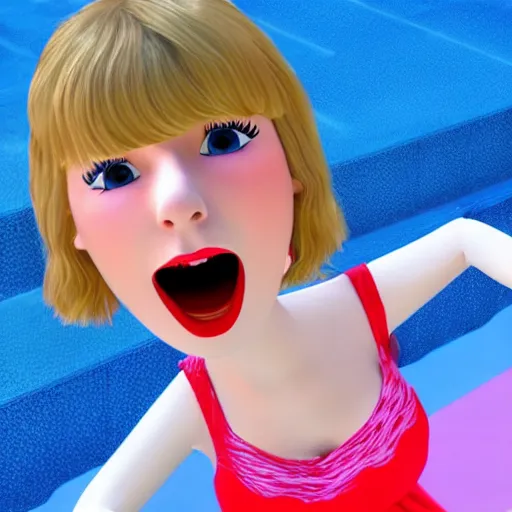 Image similar to little miss taylor swift screaming by roger hargreaves and jim henson, unreal engine 3 d hd 4 k