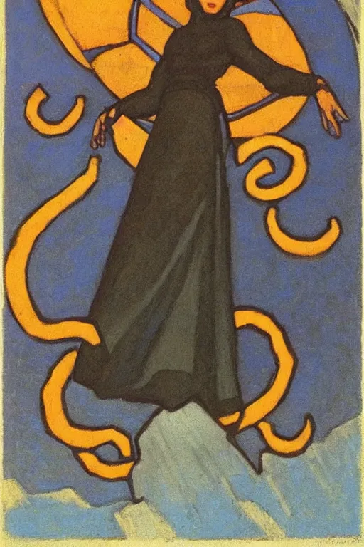 Prompt: black widow, marvel, artwork by nicholas roerich,