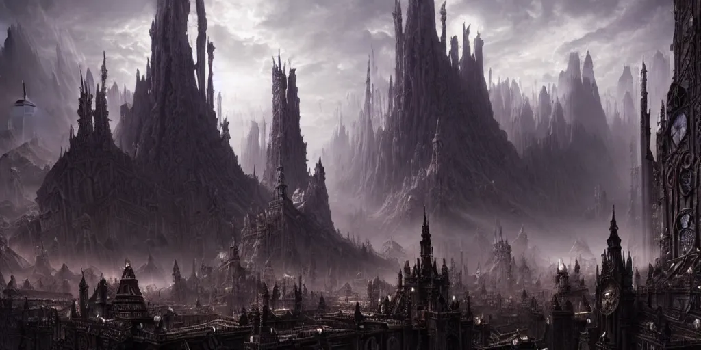 Image similar to a beautiful and insanely detailed matte painting of an advanced sprawling undead civilization with surreal architecture designed by akihiko yoshida!, whimsical!!, epic scale, intricate details, sense of awe, elite, fantasy realism, complex layered composition!!