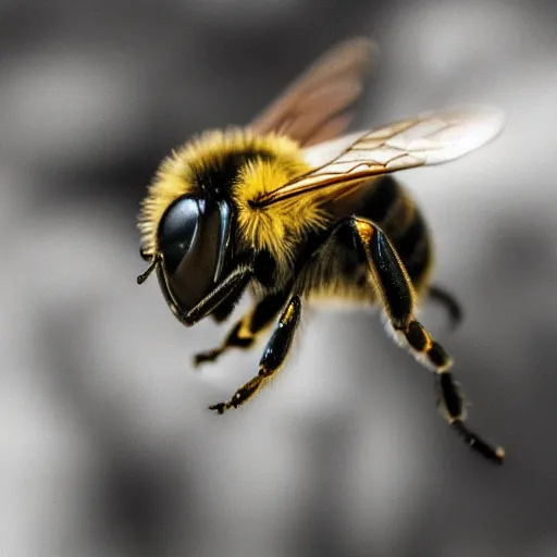 Image similar to a bee looking straight in to the camera, macro photography, ambient light, perfect focus