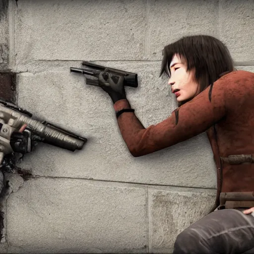 Image similar to KUNTEYNIR and BIRD WILL EAT wall on wall shootout with gun, HD, 8K