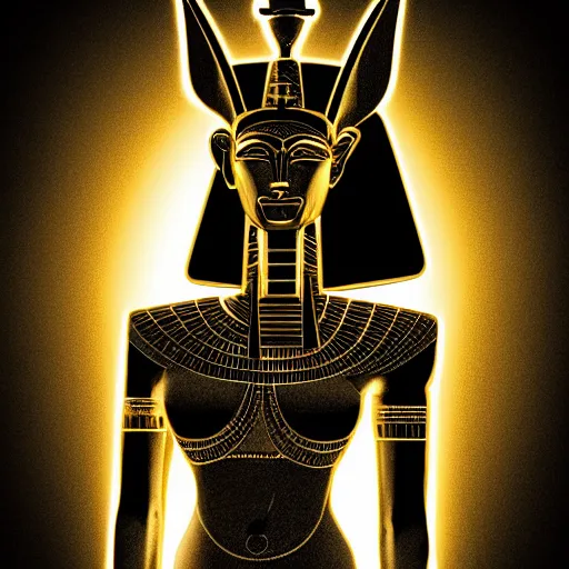 Image similar to egypt god, anubis, light beams, light lines, head, light circles, artstation, highly detailed, perfect lightning, pyramid, amon ra, crystall, vector, digital art, concept art