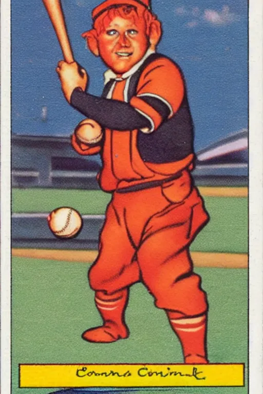 Image similar to baseball card of an oompa loompa