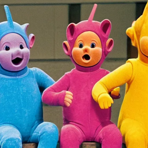 Prompt: teletubbies testifying in court
