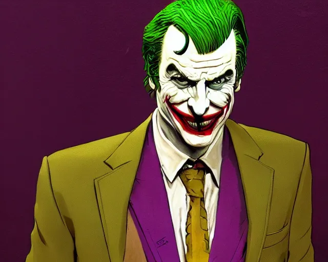 Image similar to portrait of saul goodman as the joker, gta loading screen, art by makoto shinkai and peter elson, bernie wrightson