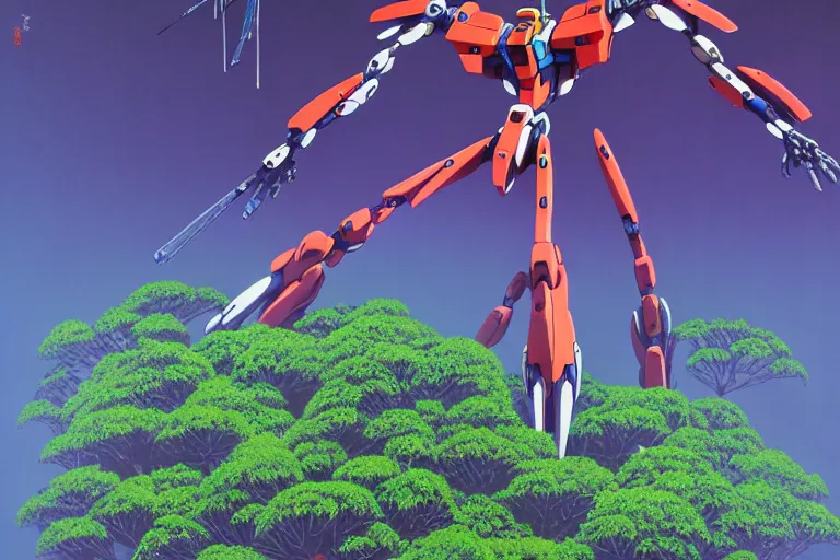 one gigantic massive gundam evangelion bot taking rest | Stable ...