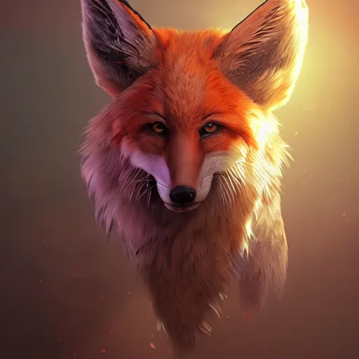 Prompt: A portrait of full-body a magnificent giant fox with 8 tails， full of details, CGI, smooth，trending on cgsociety and artstation，8kHDR，light effect