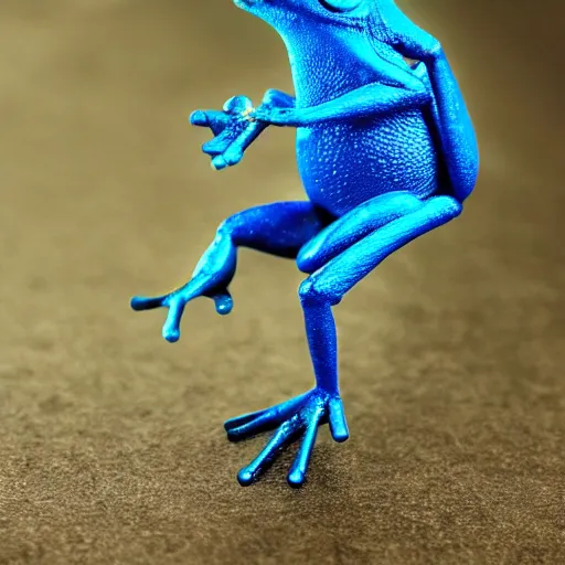 Prompt: a blue frog with human legs and arms, going to work, he is wearing a business suit and is going to work, digital art