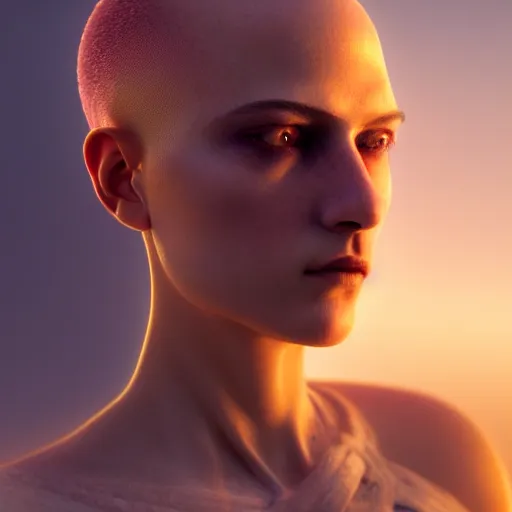 Image similar to photographic portrait of a stunningly beautiful renaissance cyberpunk bald female in soft dreamy light at sunset, contemporary fashion shoot, by edward robert hughes, annie leibovitz and steve mccurry, david lazar, jimmy nelsson, breathtaking, 8 k resolution, extremely detailed, beautiful, establishing shot, artistic, hyperrealistic, beautiful face, octane render