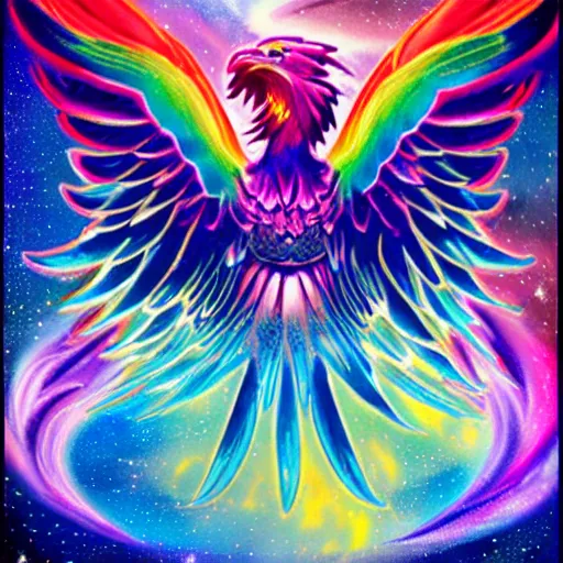 Image similar to rainbow cosmic phoenix