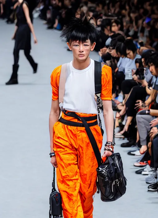 Image similar to hyperrealistic and heavy detailed balenciaga runway show of dragon ball z, leica sl 2 5 0 mm, vivid color, high quality, high textured, real life