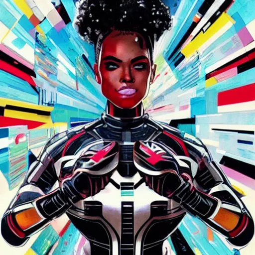 Image similar to portrait of a black female android, by MARVEL comics and Sandra Chevrier