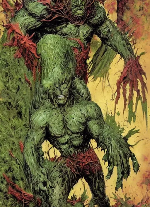 Prompt: full body and head portrait of marvel's swamp thing, dynamic action, painted by norman rockwell and phil hale and greg staples and tom lovell and frank schoonover and jack kirby