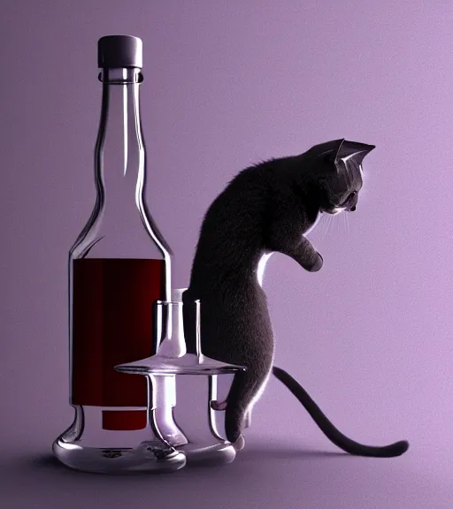 Prompt: a cat holding a vodka bottle, 3D digital art, ray tracing