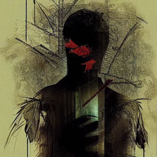 Image similar to no fears, okay one fear, glitch art by Dave McKean