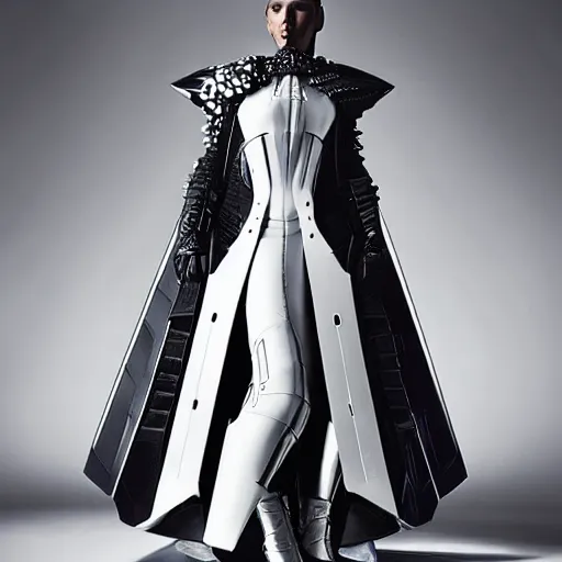 Image similar to Battle armor designed by Zaha Hadid, fashion photography