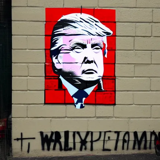 Image similar to donald trump by banksy, wall art, banksy,