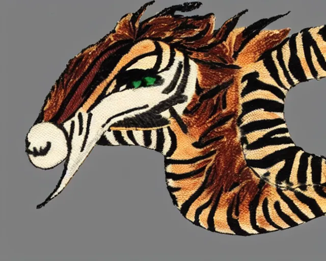 Image similar to tiger striped dragon with a swan's body and neck