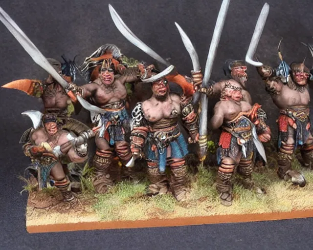 Image similar to group vintage photograph of a warrior orc tribe, highly detailed, warhammer, warcraft