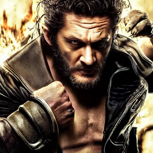 Image similar to tom hardy as wolverine 4 k detailed super realistic