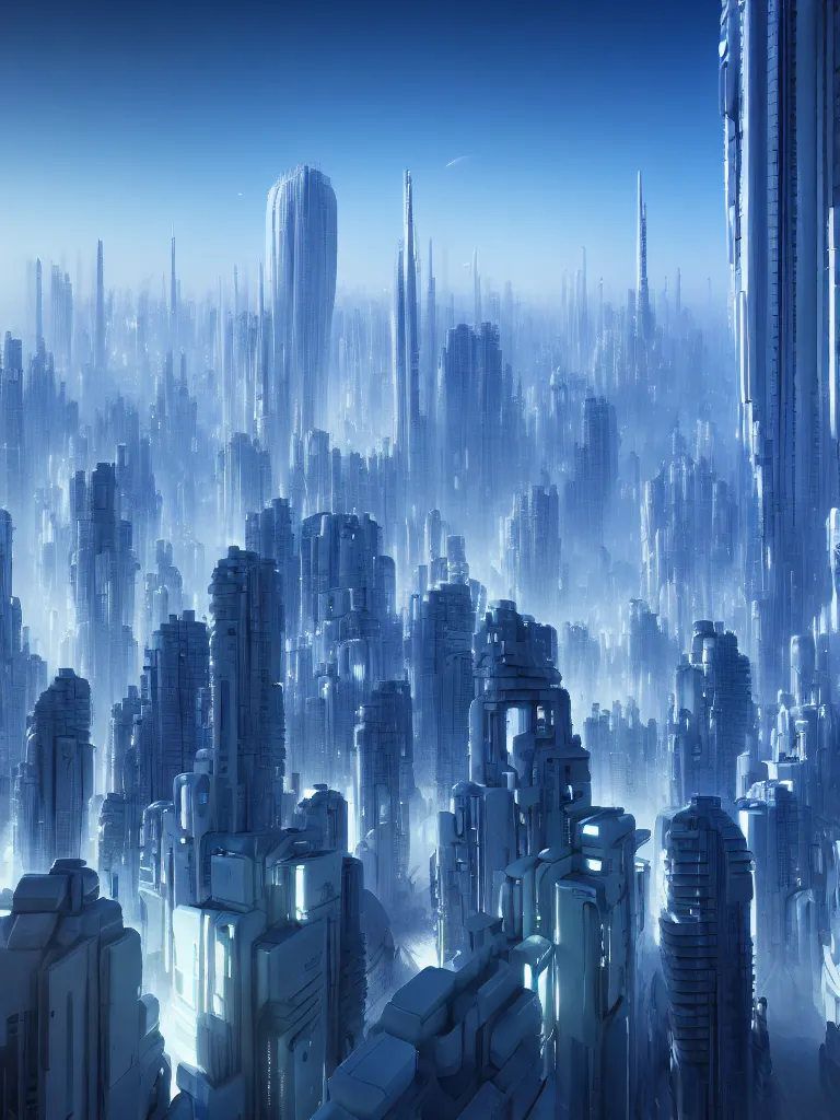 Image similar to utopian city, white buildings, by Leon Tukker, Makoto Kobayashi, synthetic light, blue trees, people on the streets, utopia, perfect, futuristic, 8k high detail, masterpiece, trending on ArtStation