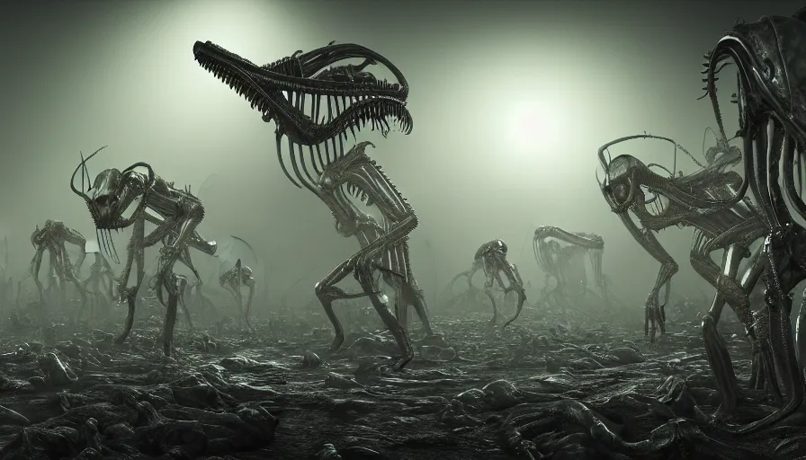 Prompt: alien army, rotting, fine details, digital art, volumetric lighting, cinematic light, photorealistic, by giger, 4 k,