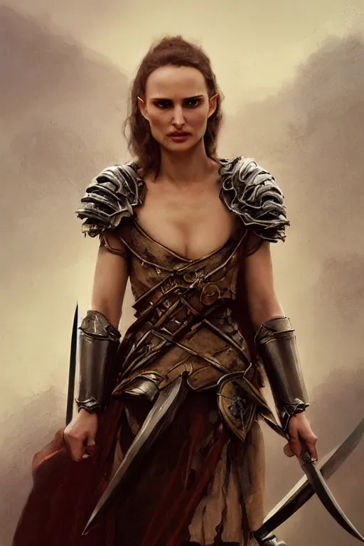 Image similar to natalie portman, legendary warrior, heroic, lord of the rings, tattoos, decorative ornaments, battle armor, by carl spitzweg, ismail inceoglu, vdragan bibin, hans thoma, greg rutkowski, alexandros pyromallis, perfect face, fine details, realistic shading photorealism