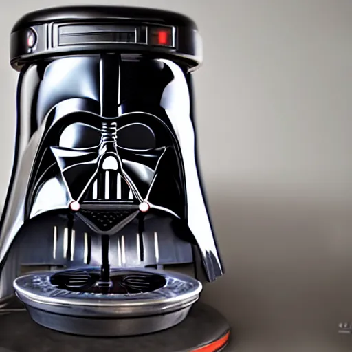 Image similar to A still of a Darth Vader shaped coffee machine, 4k, photograph, photoreal, ultra realistic, highly detailed, professional lighting