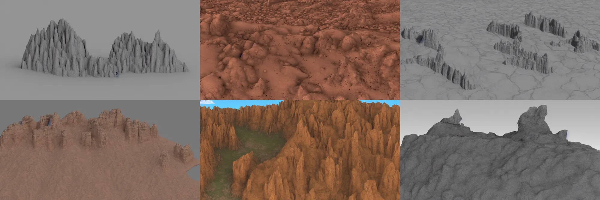 Prompt: an isolated volacanic mountain feature poking out from a rocky flatland, rendered in bryce 3 d, vintage 3 d render