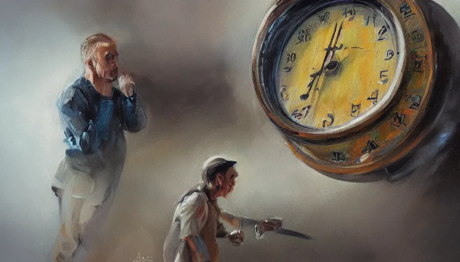 Image similar to time, clock, oil painting by jama jurabaev, brush hard, artstation, high quality, brush stroke