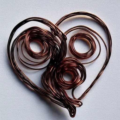 Image similar to a very beautiful tiny ( ( ( ( human heart ) ) ) )!!!!!!!!!!!!!!!!!!!!!!!!! organic sculpture made of copper wire and threaded pipes, very intricate, curved. studio lighting, high resolution, high quality, black background