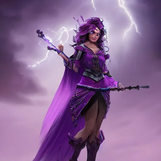 Image similar to a woman in a purple dress holding a staff and dark magic, storm and rain behind her, action scene, magical concept art, artstation contest winner, fantasy art, dark and mysterious, artstation hd, 1 2 0 mm lens, hero pose, detailed, 8 k, digital art