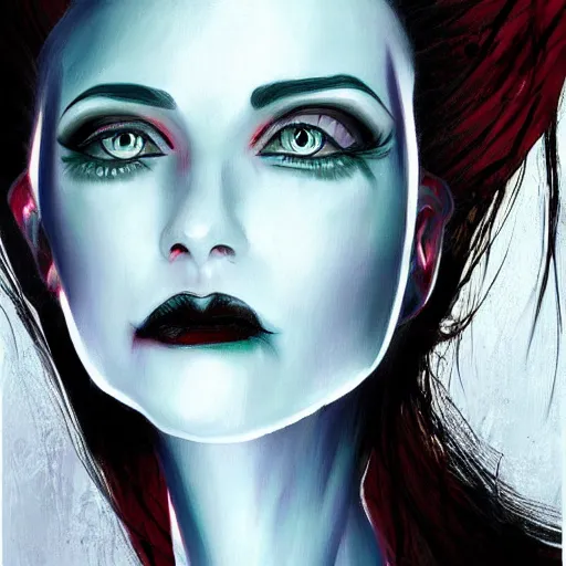 Image similar to vampire woman portrait made out of paint, beautiful, cyborg, tim burton comic book art