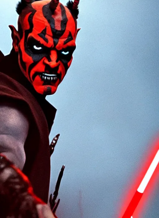 Image similar to film still of jack nicholson as darth maul in the new star wars movie, 4 k